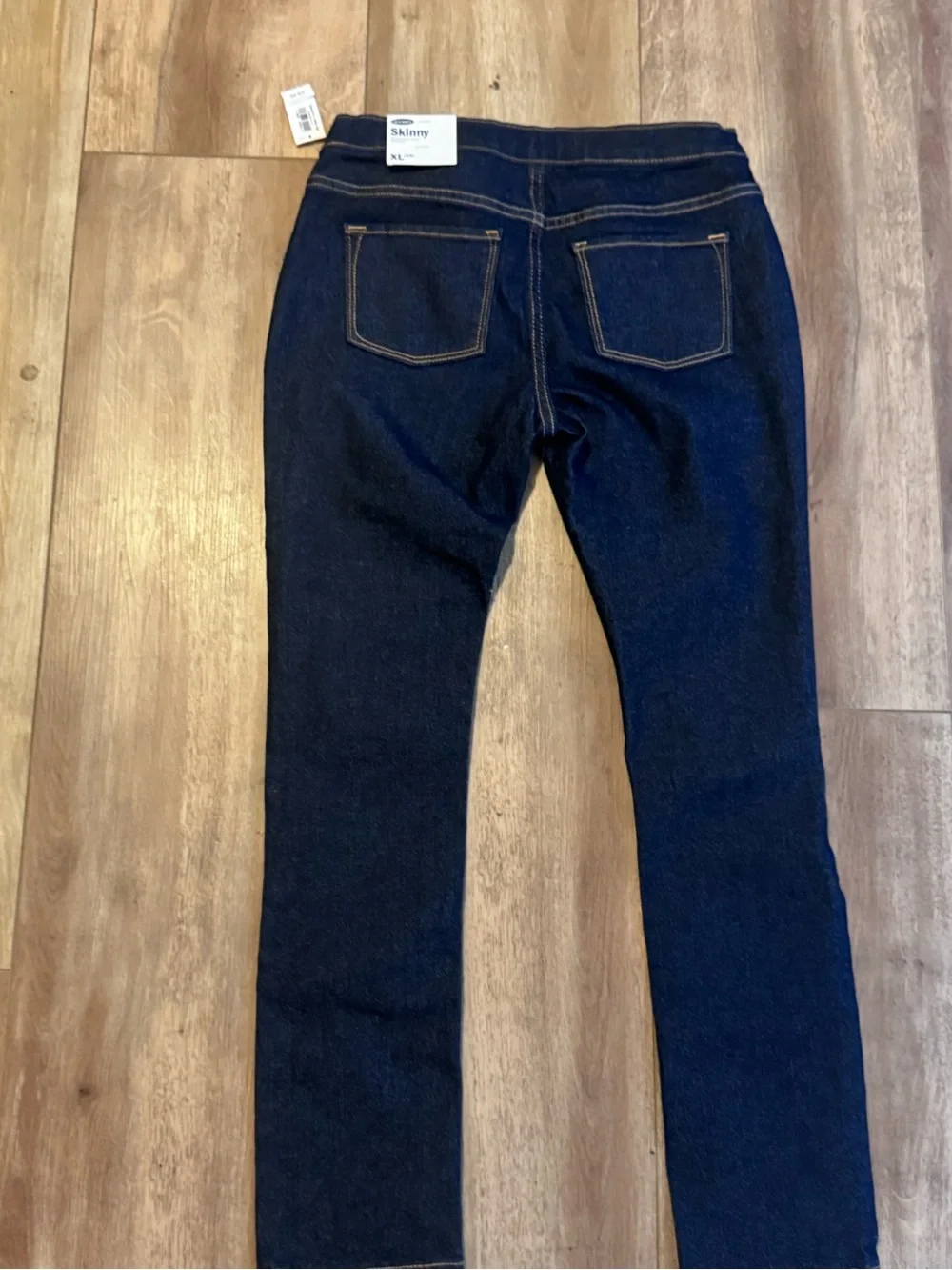 Old Navy Navy Blue Girls Stretch Denim Jeggings with Gold Stitching